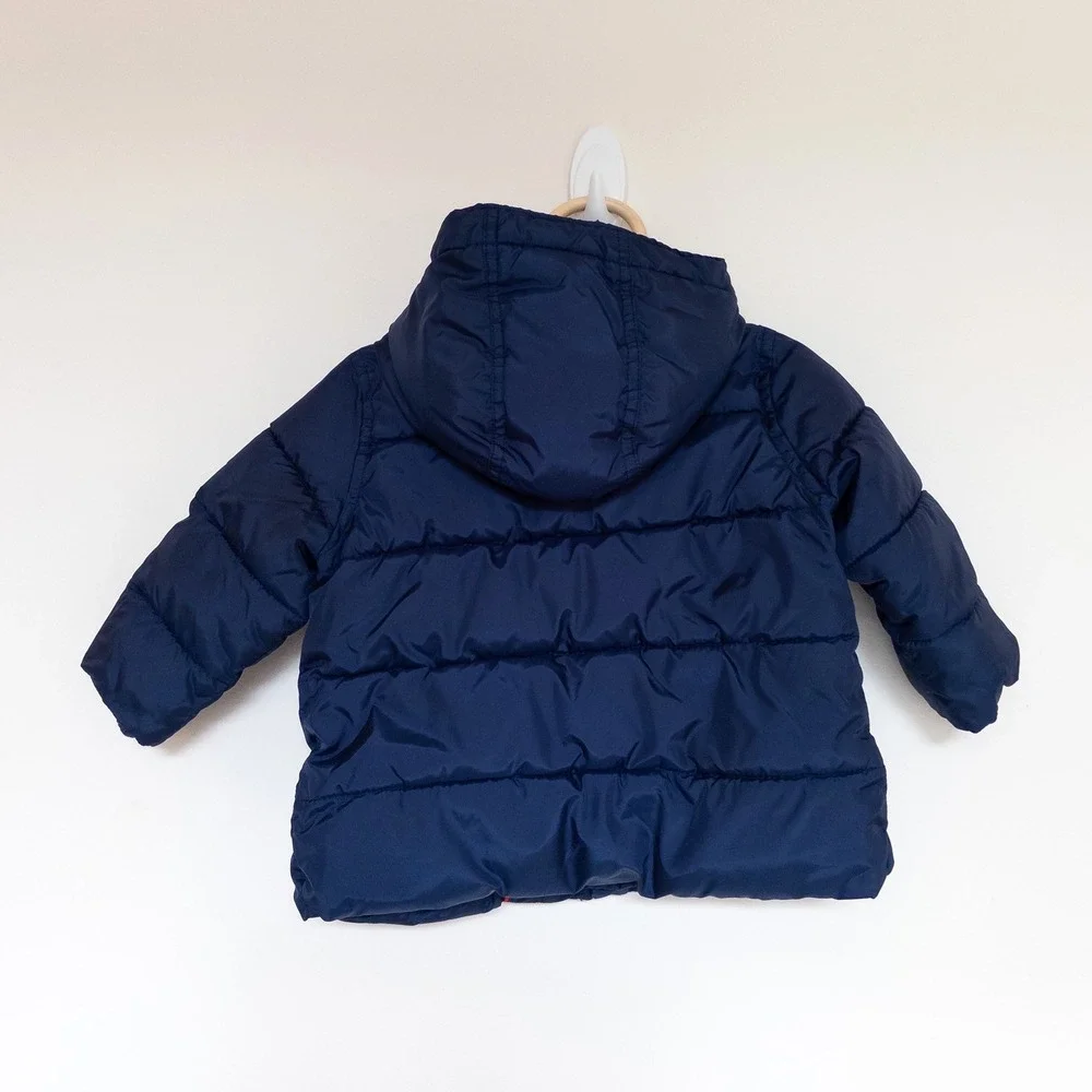 Baby GAP Puffer Jacket Navy Blue Hooded Quilted Peacoat Kids 12-18 Months